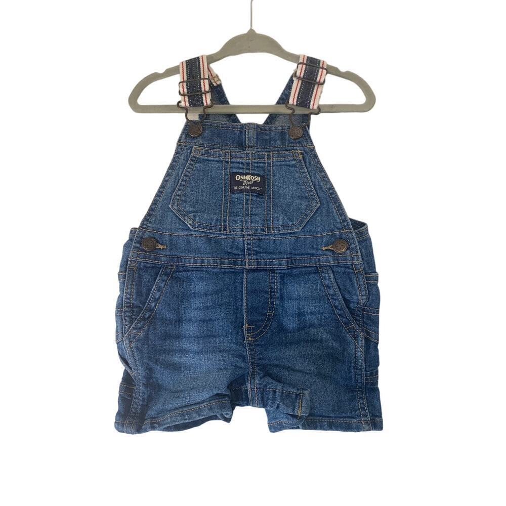 OSHKOSH B’GOSH Boy’s Jean Short Bib Overalls & Patriotic Straps / Size: 9 Months